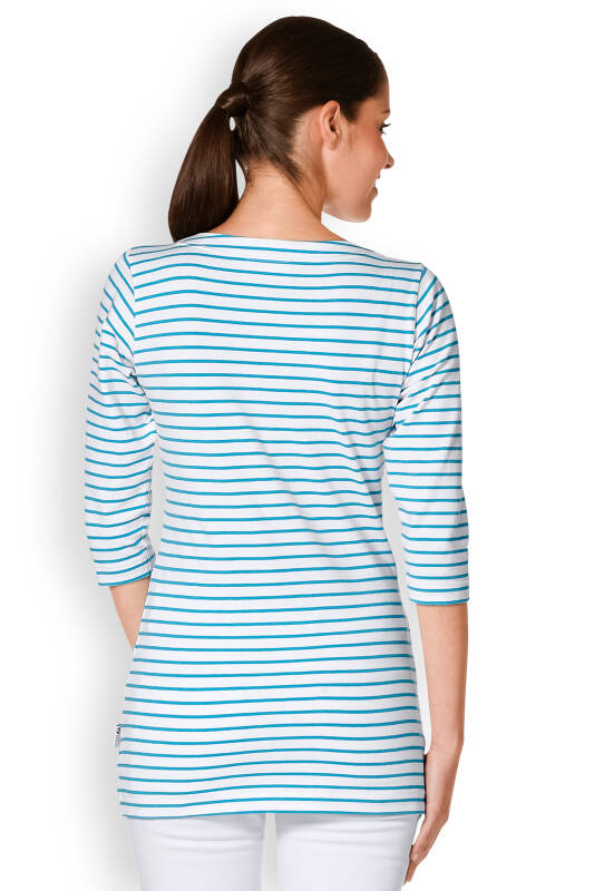 Long-shirt dames - 3/4 mouw turquoise/wit