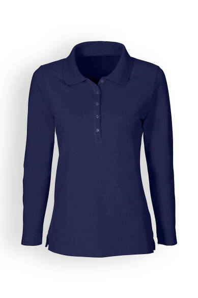 T-shirt Stretch Femme - Col polo et manche longue bleu navy