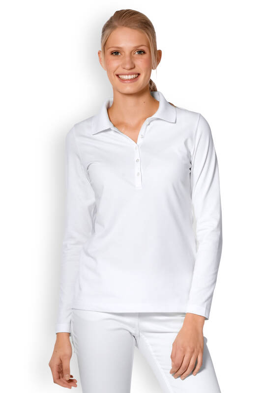 Poloshirt für Damen Weiß Langarm Stretch