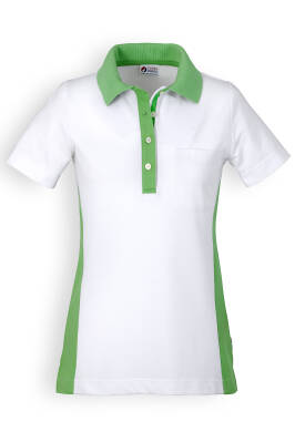 Poloshirt Damen Weiß Kontrast Apfelgrün