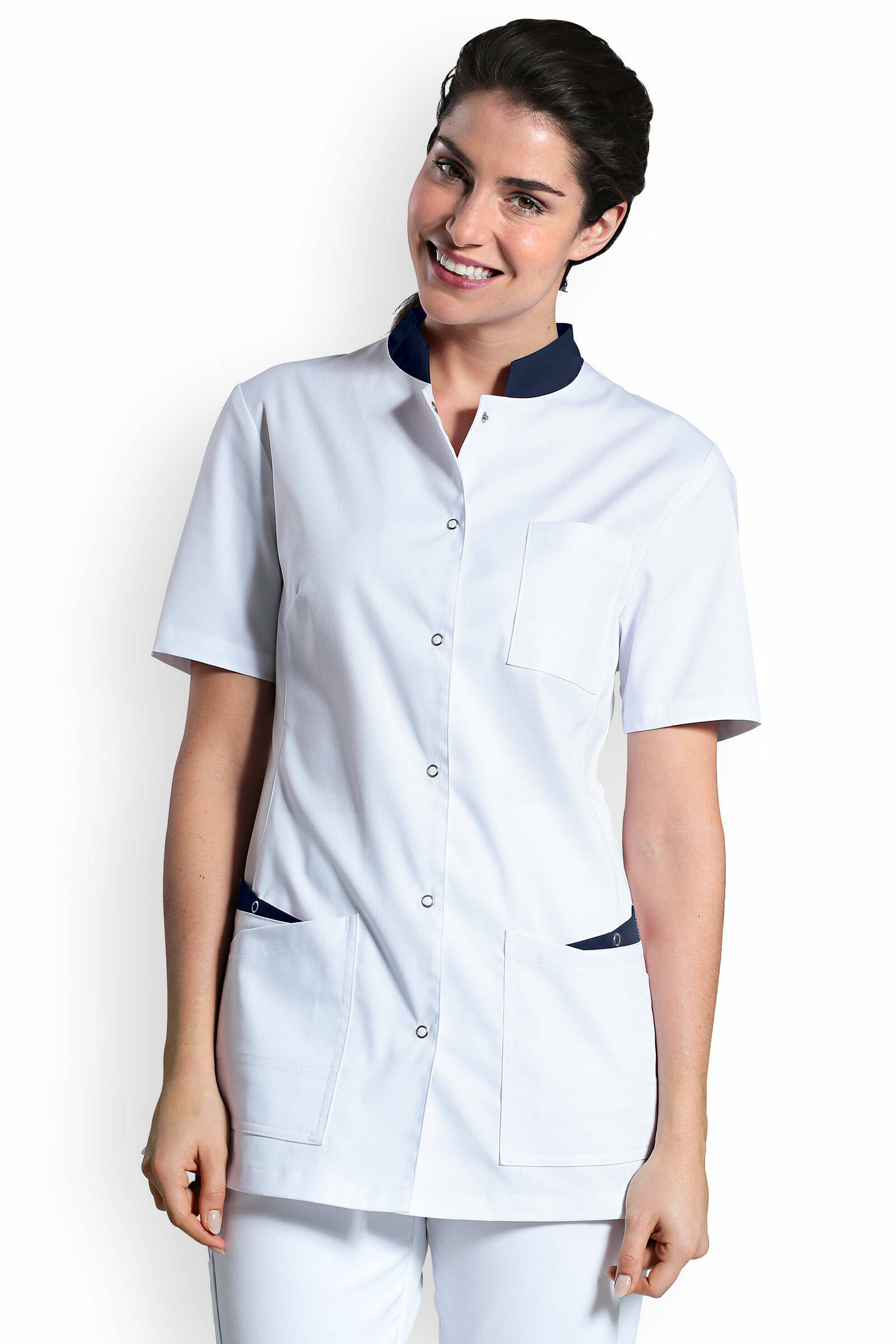 CLINIC WASH Tunique Femme - Boutonnée blanc/bleu navy