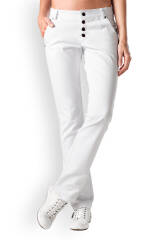 Stretchhose Weiß Damen Jeansknöpfe