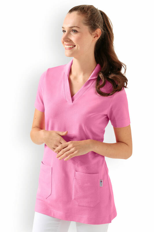 Piqué Longshirt Damen - mit Kragen rosy pink
