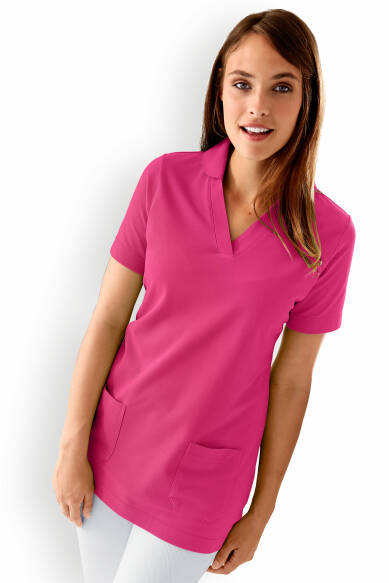 Piqué Longshirt Damen - mit Kragen pink