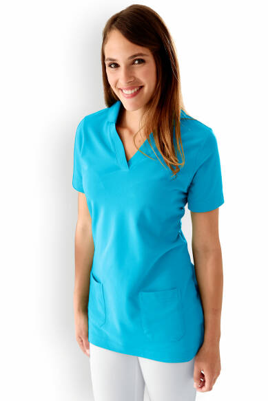 T-shirt long Femme en Piqué - Avec col turquoise