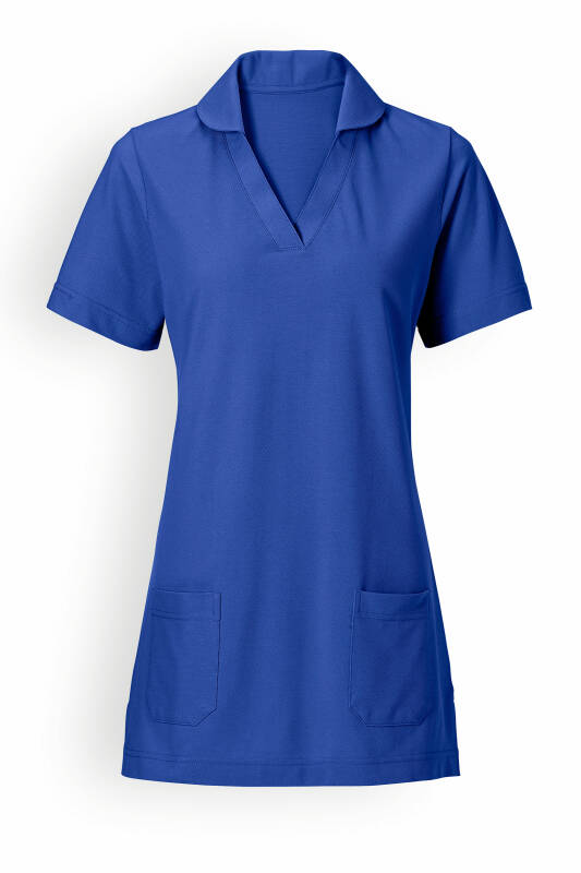 Piqué Longshirt Damen - mit Kragen königsblau
