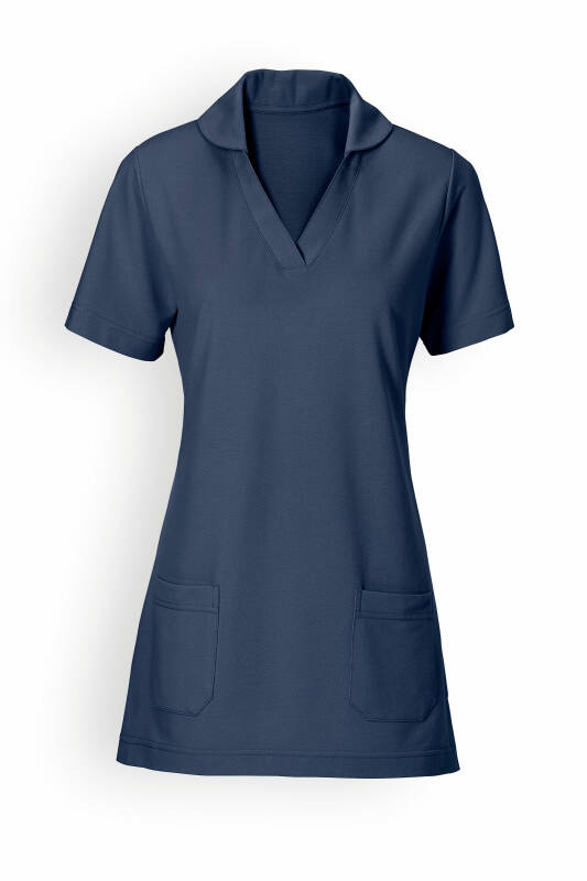 T-shirt long Femme en Piqué - Avec col bleu navy
