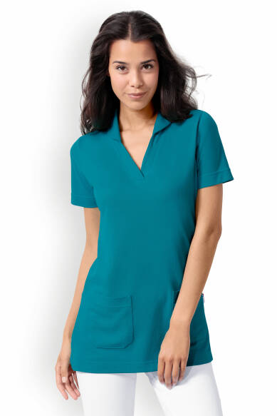 T-shirt long Femme en Piqué - Avec col vert pétrole