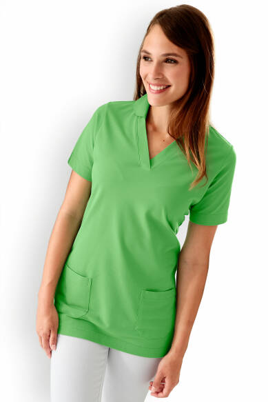 Piqué Longshirt Damen - mit Kragen apfelgrün