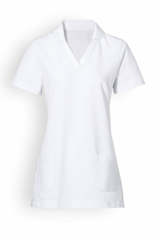 Piqué Longshirt Damen - mit Kragen weiß