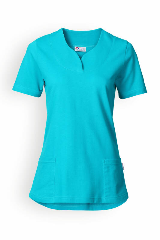 T-shirt long Femme en Piqué - Encolure diagonale bleu curaçao