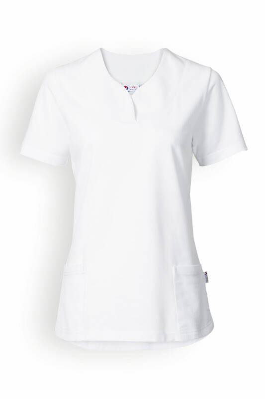 Piqué Longshirt Damen - diagonaler Ausschnitt weiß