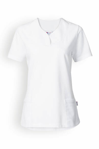 Piqué Longshirt Damen - diagonaler Ausschnitt weiss