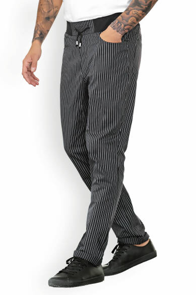 Gastro Pantalon Homme - Ceinture en maille noir/blanc