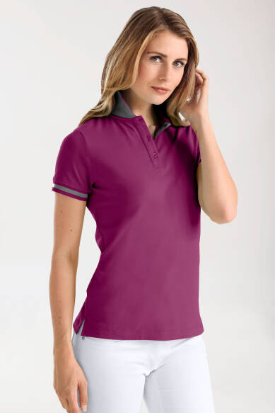 Stretch shirt dames - polokraag berry/donkergrijs melange