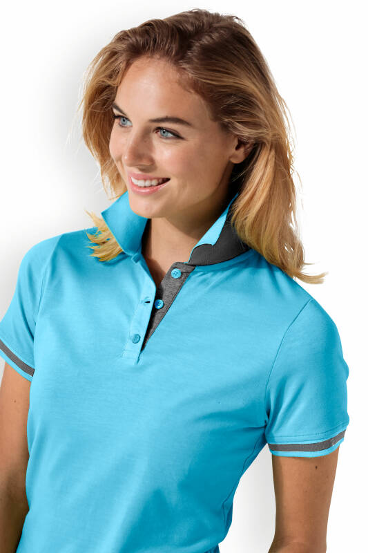 Stretch shirt dames - polokraag turquoise/donkergrijs melange