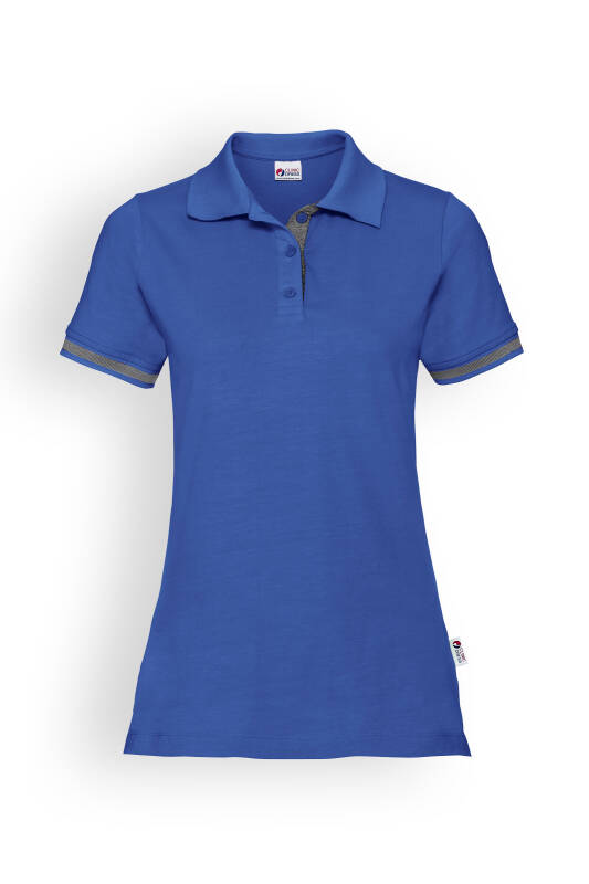 Stretch Shirt Damen - Polokragen königsblau/dunkelgrau melange