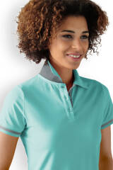 Stretch Shirt Damen - Polokragen aqua green/dunkelgrau melange