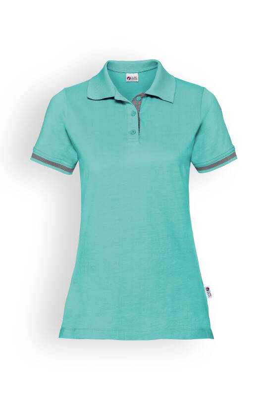 Stretch Shirt Damen - Polokragen aqua green/dunkelgrau melange