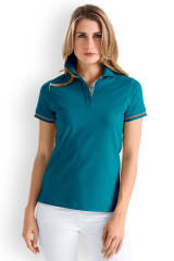 T-shirt Stretch Femme - Col polo vert pétrole/gris chiné foncé