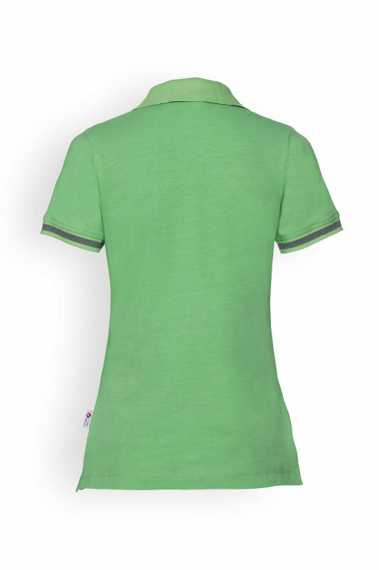Stretch Shirt Damen - Polokragen apfelgrün/dunkelgrau melange