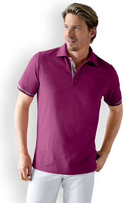 Stretch shirt heren - polokraag berry/donkergrijs melange