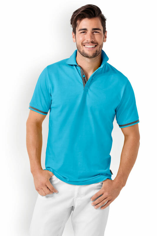 T-shirt Stretch Homme - Col polo turquoise/gris chiné foncé