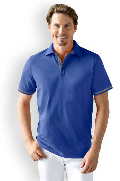 Stretch shirt heren - polokraag koningsblauw/donkergrijs melange
