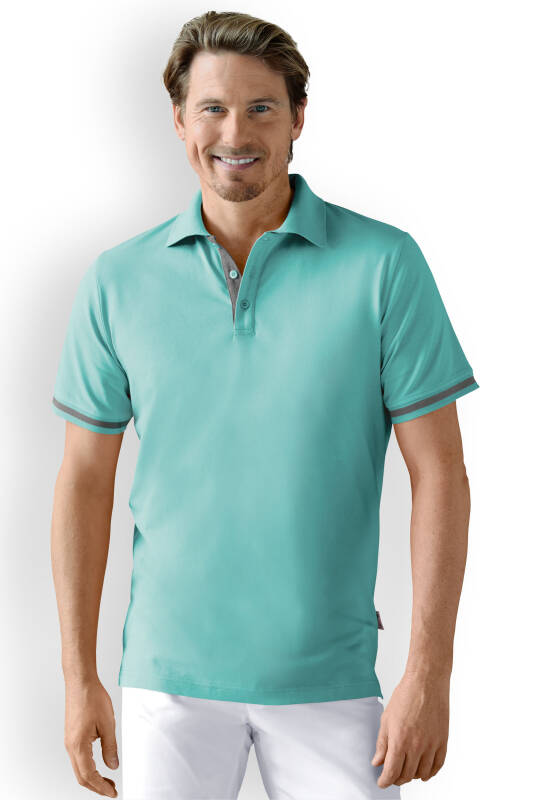 Stretch Shirt Herren - Polokragen aqua green/dunkelgrau melange
