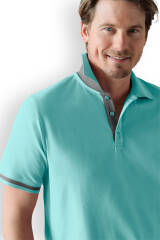 Stretch shirt heren - polokraag aqua green/donkergrijs melange