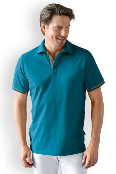 T-shirt Stretch Homme - Col polo vert pétrole/gris chiné foncé