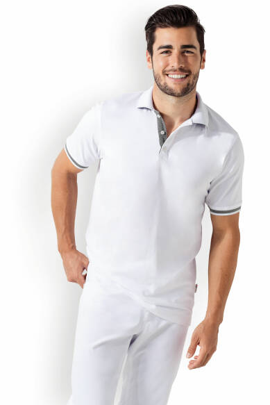 Stretch Shirt Herren - Polokragen weiß/dunkelgrau melange