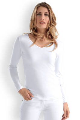 Damenshirt langarm V-Ausschnitt Weiß