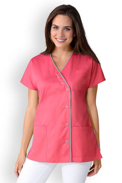 Beauty tuniek dames - asymmetrische knoopsluiting lipstick/grijs