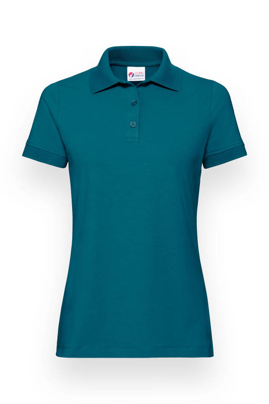 T-shirt Stretch Femme - Col polo - Boutonné vert pétrole