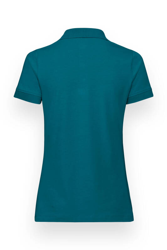 Stretch shirt dames - polokraag-knoopsluiting-petrol