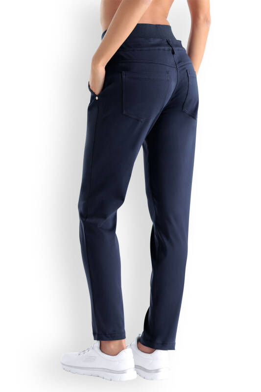 Comfort stretch broek dames - elastische gebreide tailleband navy