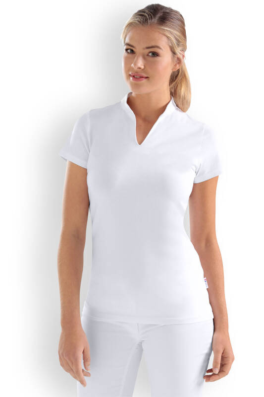T-shirt Stretch Femme - Col officier blanc