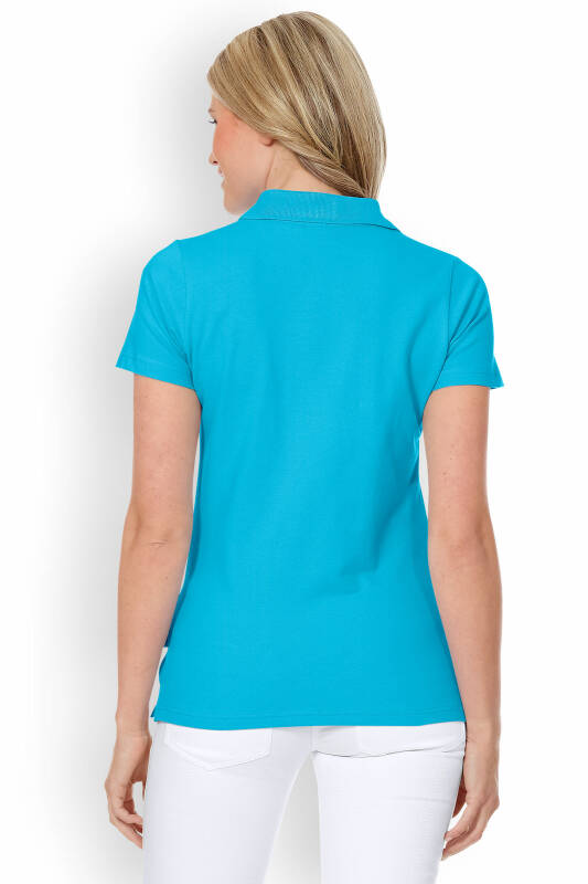 Stretch shirt dames - polokraag turquoise