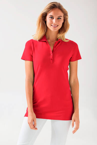 Stretch longshirt dames - polokraag rood
