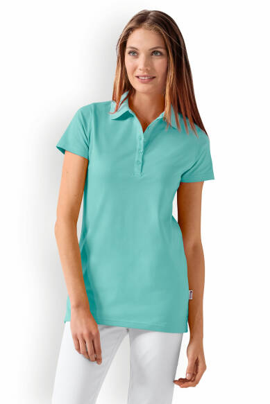 T-shirt long Stretch Femme - Col polo vert d'eau