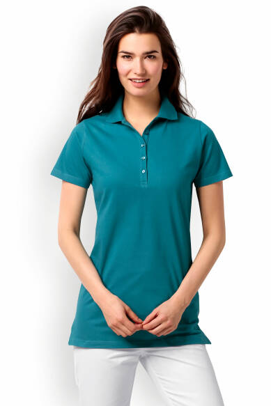 T-shirt long Stretch Femme - Col polo vert pétrole
