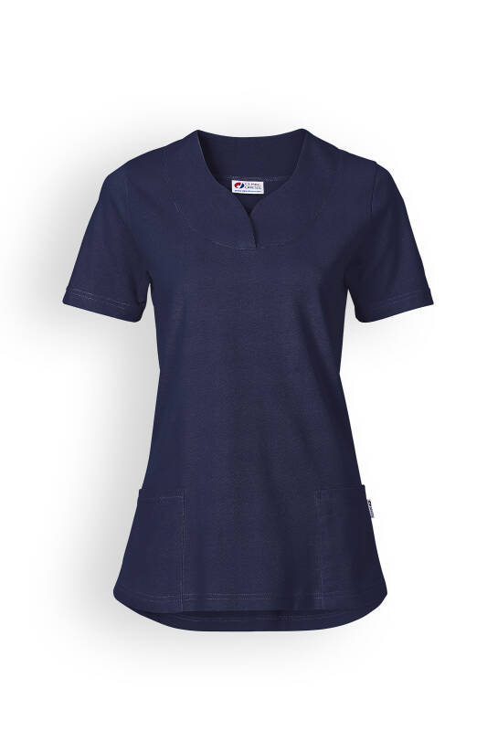 T-shirt long Femme en Piqué - Encolure diagonale bleu navy