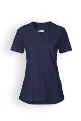 Piqué long-shirt dames - diagonale halslijn navy