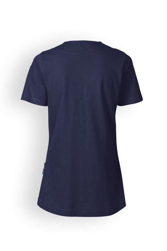 Piqué long-shirt dames - diagonale halslijn navy