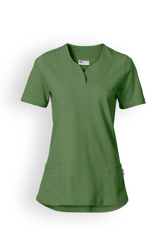 Piqué Longshirt Damen - diagonaler Ausschnitt wiesengrün