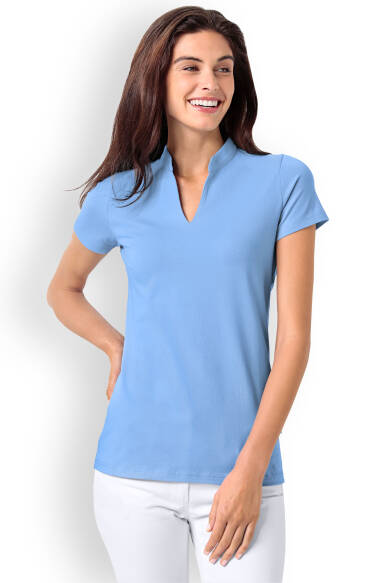 T-shirt Stretch Femme - Col officier bleu ciel
