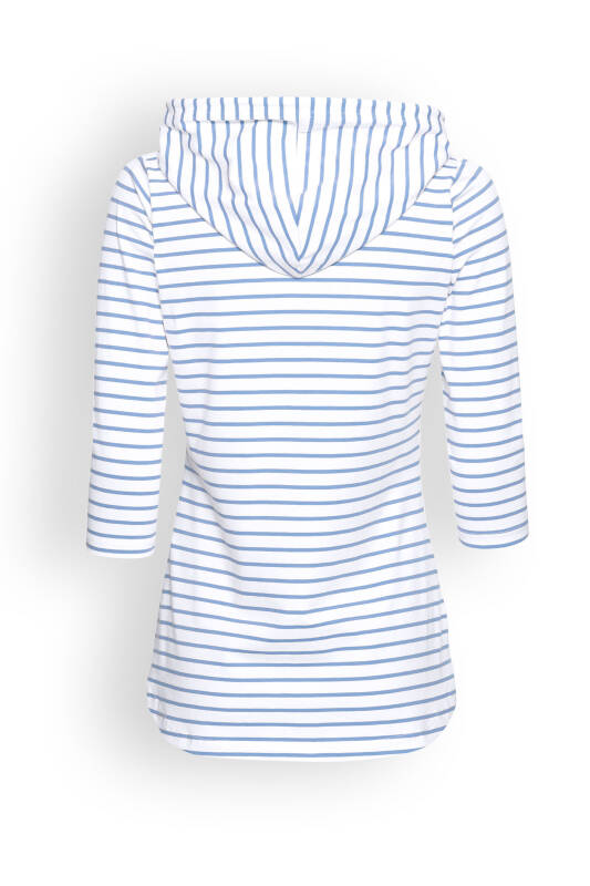 T-shirt à capuche Femme - Manche 3/4 blanc/bleu