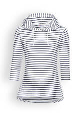 T-shirt à capuche Femme - Manche 3/4 blanc/bleu navy