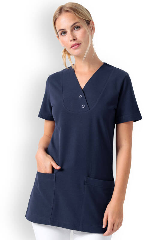 T-shirt long Femme en Piqué - Col V bleu navy